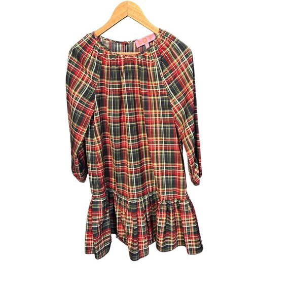LDT Plaid Dress Size 8 Red & Green 3/4 Sleeve Checkered Pattern - Picture 1 of 4